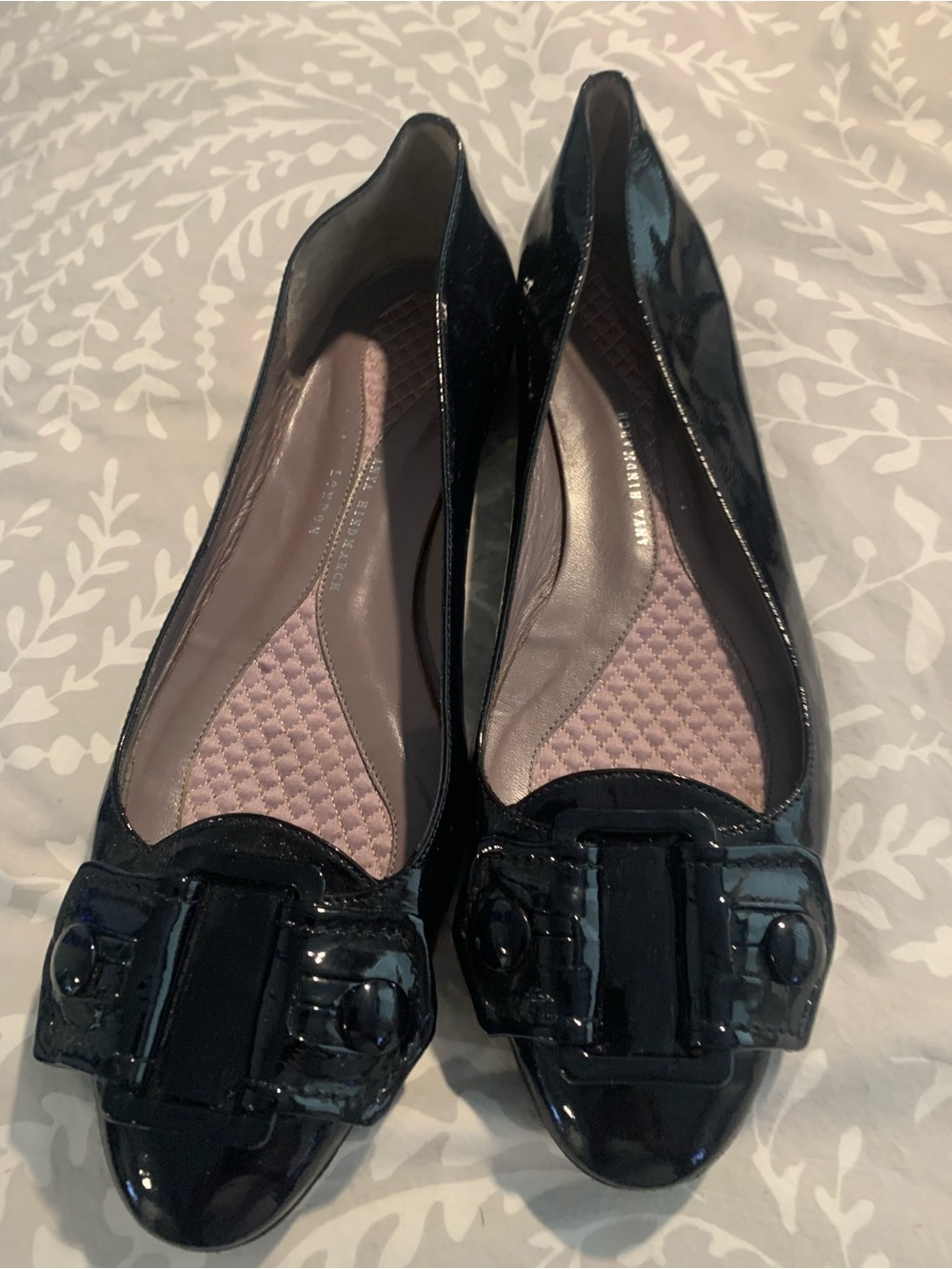 Anya Hindmarch Black Patent Leather Ballet Flats with Decorative Buckle